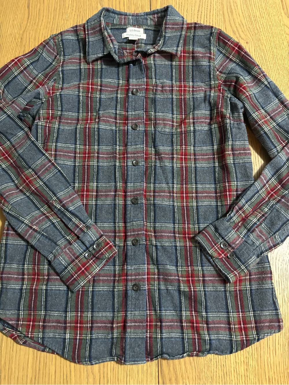 L.L. Bean Gray and Red Plaid Button-Down Shirt